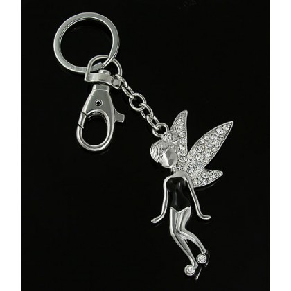 Key Chain - 12 PCS - Rhinestone Tinker Bell - Black -KC-YS300BK